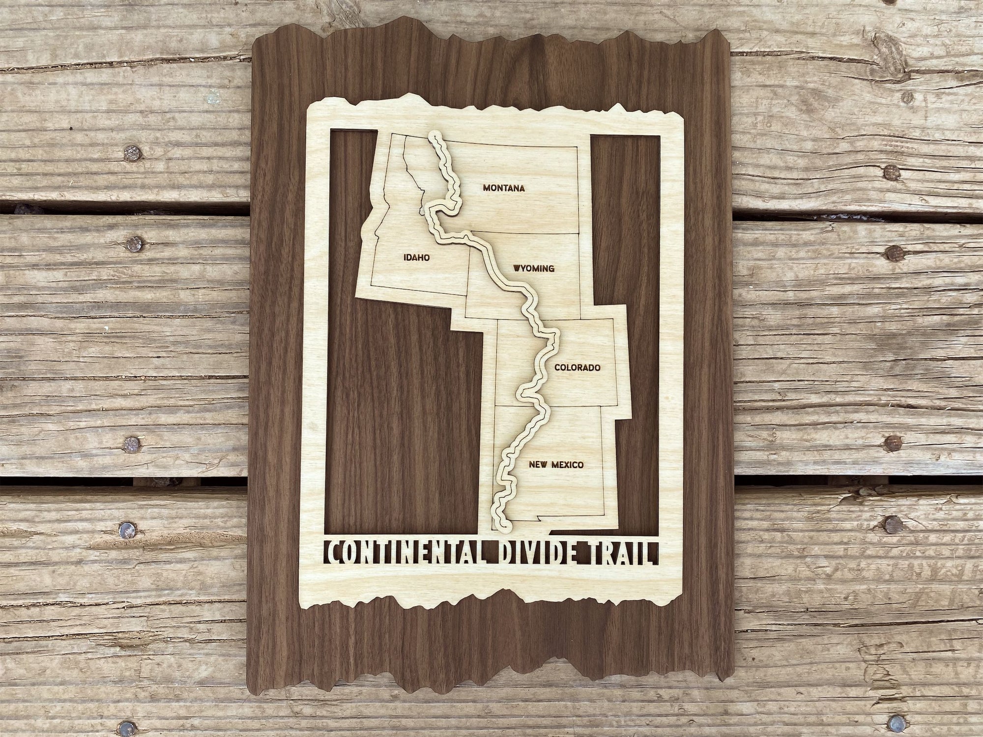Continental Divide Trail Map - Wood cut map of CDT Gift for Hikers