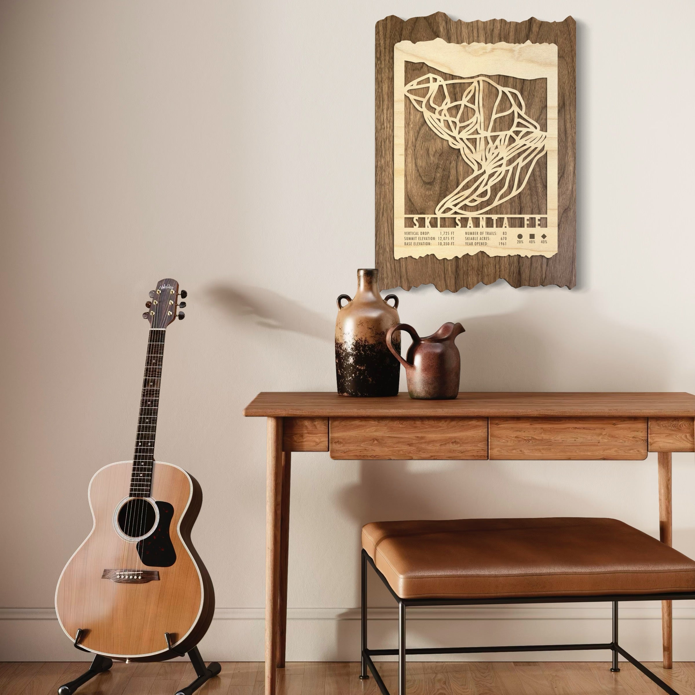 Ski Santa Fe ski trail map. One of the premier ski areas in New Mexico. Hanging on wall.