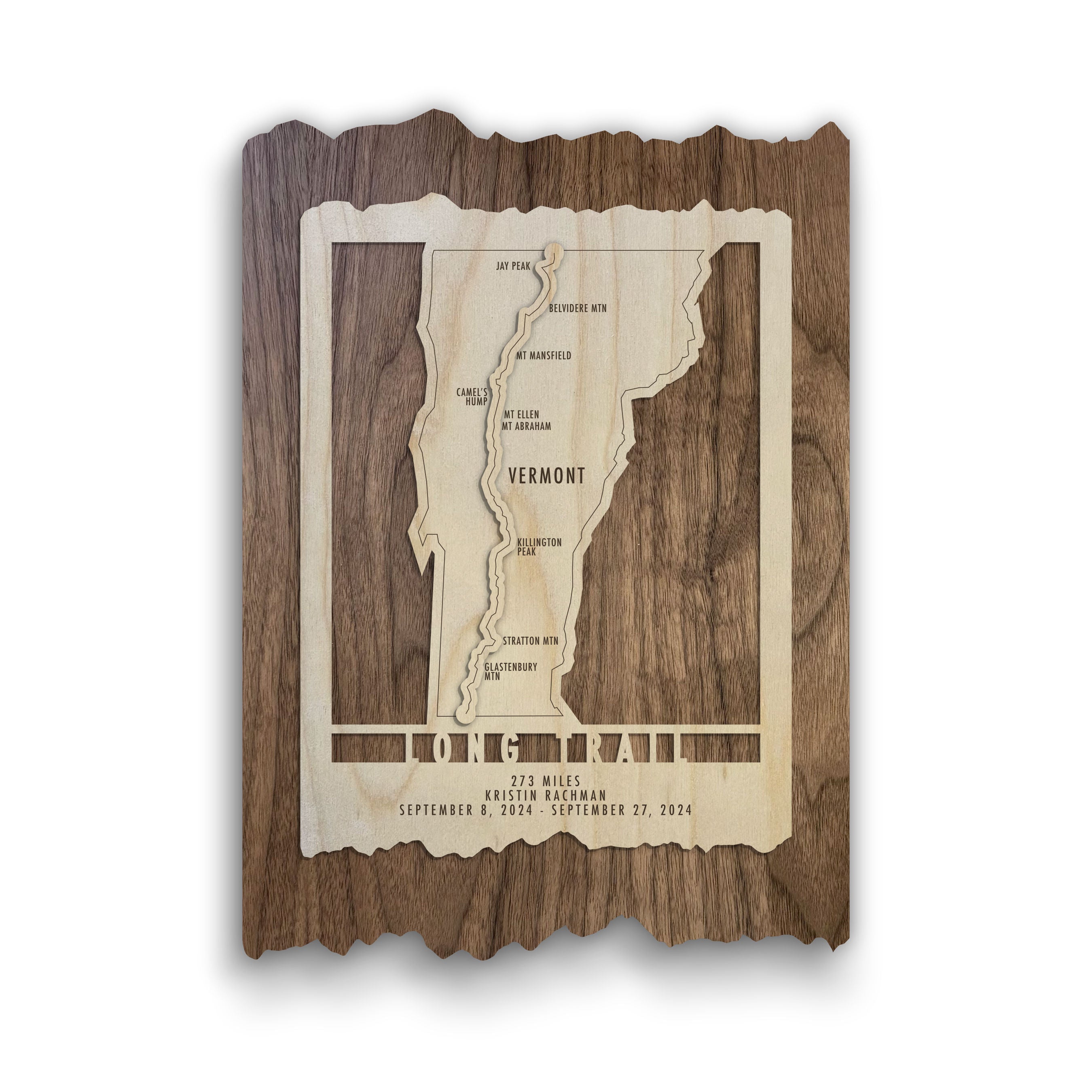 Vermont Long Trail Map - Wood Wall Map Gift for Hikers