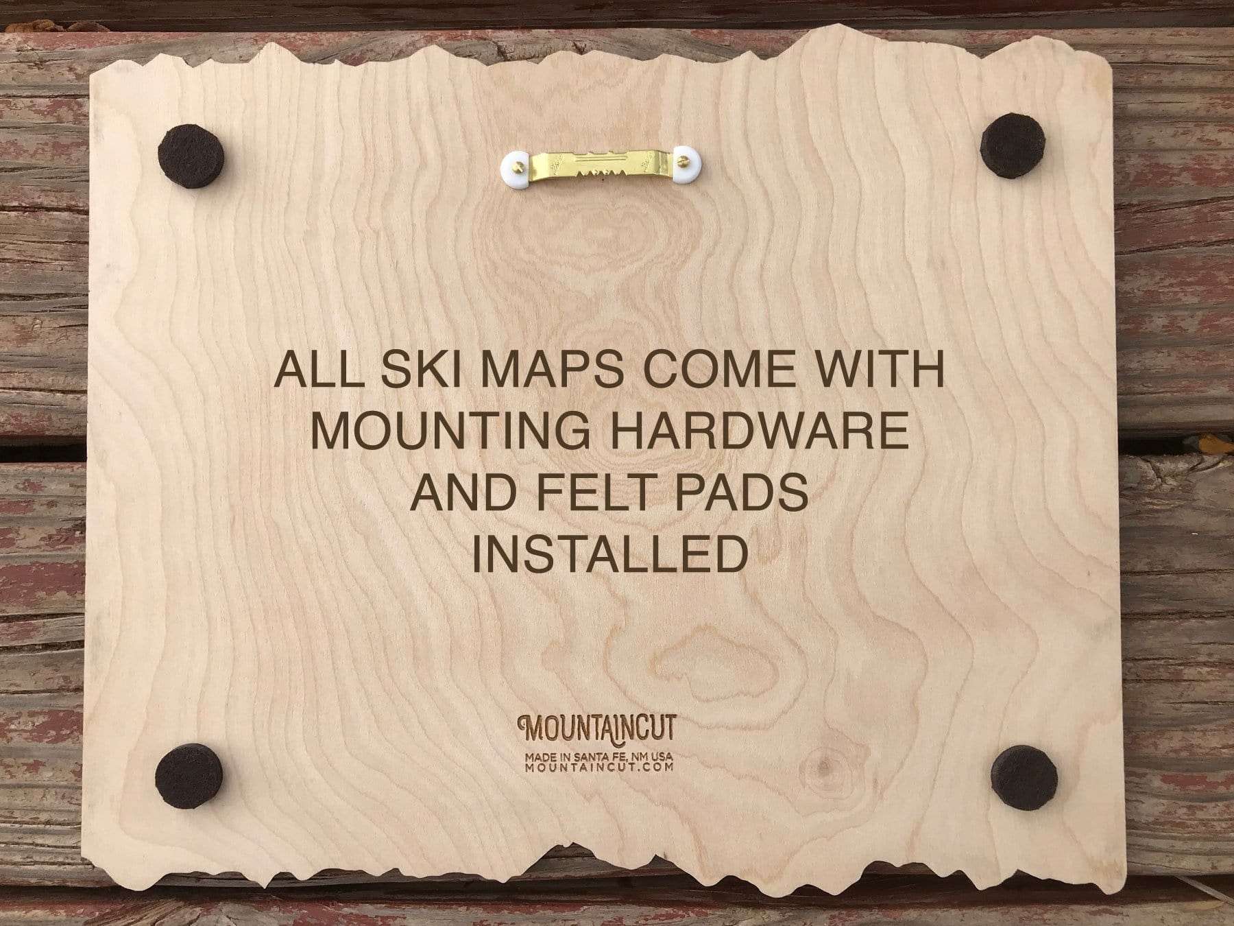 Back of Mt Spokane Ski Trail Map - Wood Wall Decor showing mounting hardware and felt pads, ready for easy wall installation in ski-themed spaces.