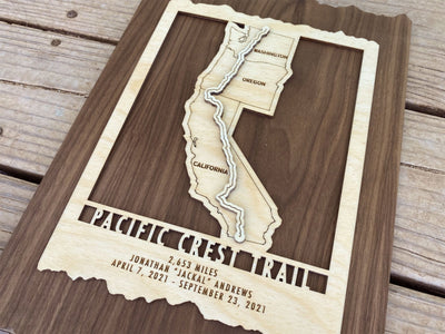 Pacific Crest Trail Map - Wood cut map of PCT Gift for Hikers - Mountaincut