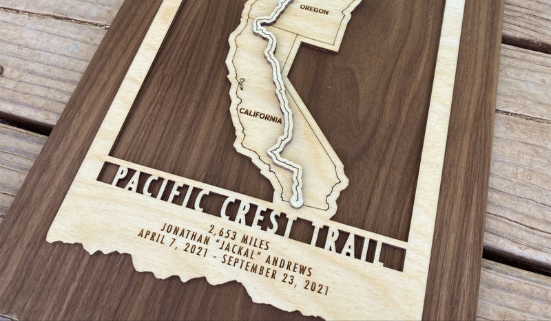 Pacific Crest Trail Map - Wood cut map of PCT Gift for Hikers - Mountaincut