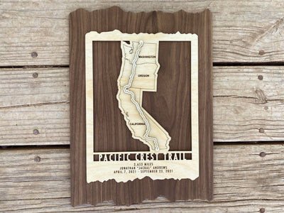 Pacific Crest Trail Map - Wood cut map of PCT Gift for Hikers - Mountaincut