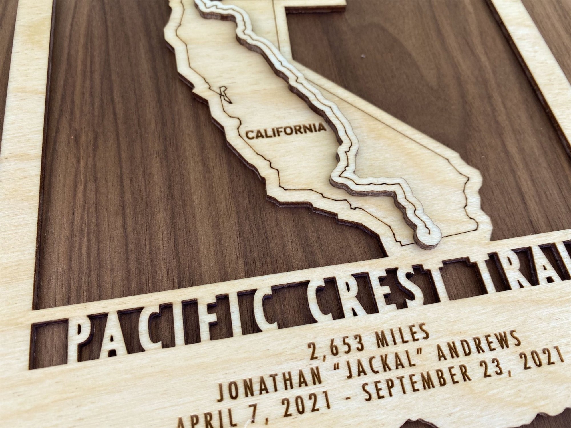 Pacific Crest Trail Map - Wood cut map of PCT Gift for Hikers - Mountaincut