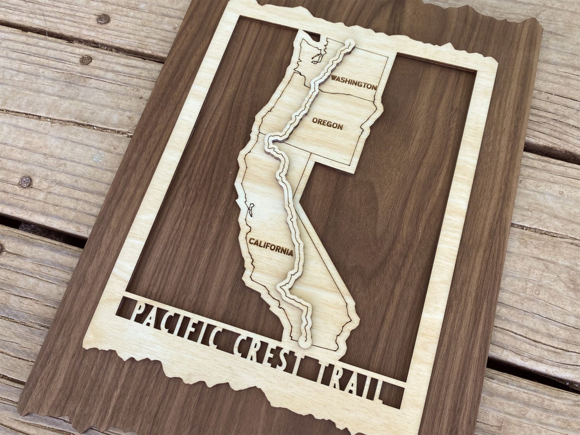 Pacific Crest Trail Map - Wood cut map of PCT Gift for Hikers - Mountaincut