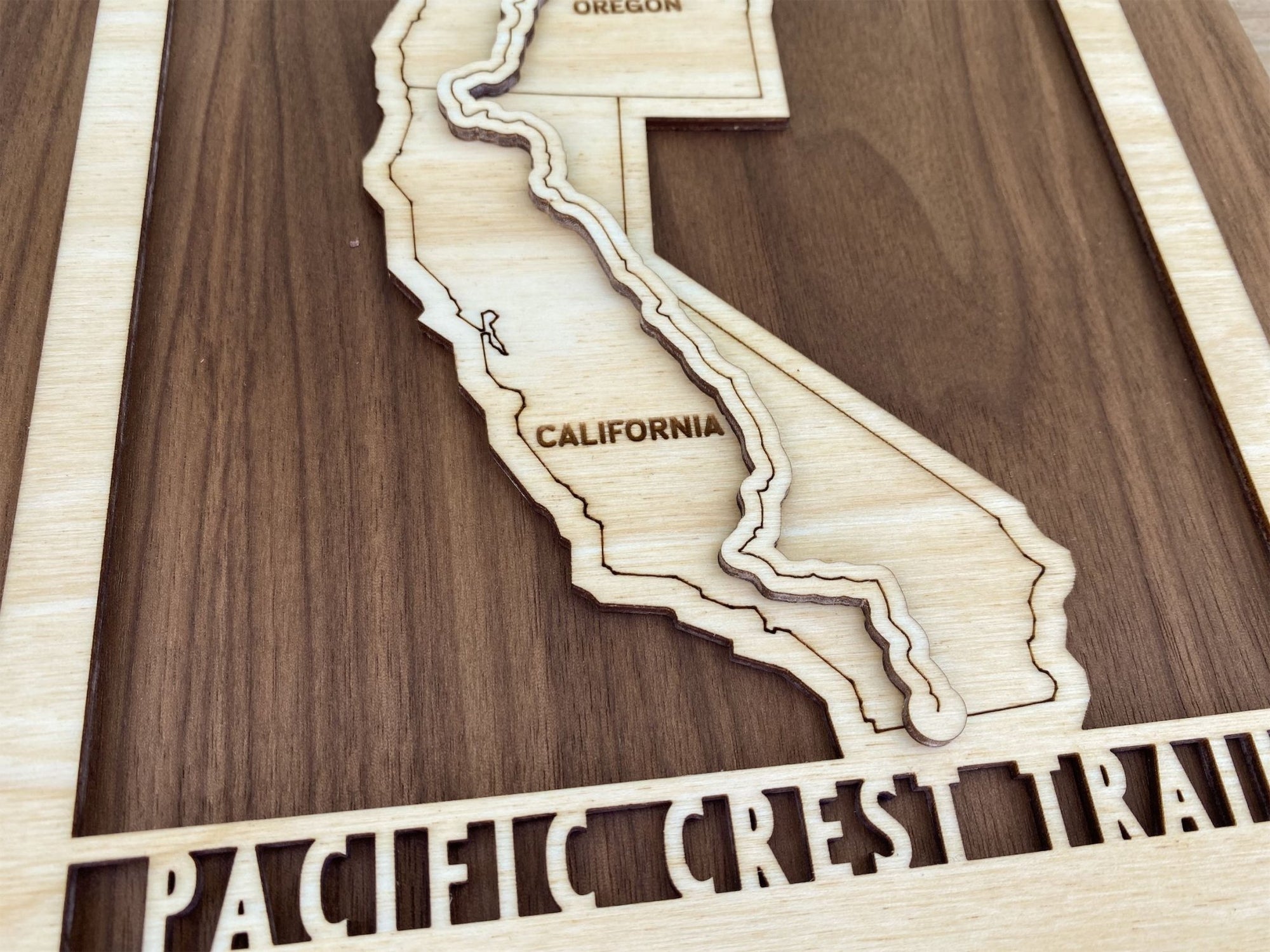 Pacific Crest Trail Map - Wood cut map of PCT Gift for Hikers - Mountaincut