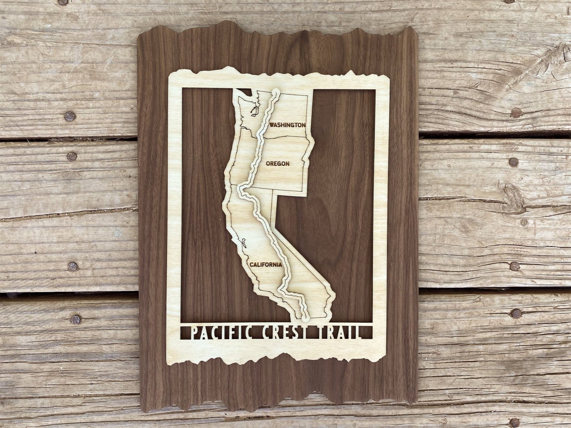 Pacific Crest Trail Map - Wood cut map of PCT Gift for Hikers - Mountaincut