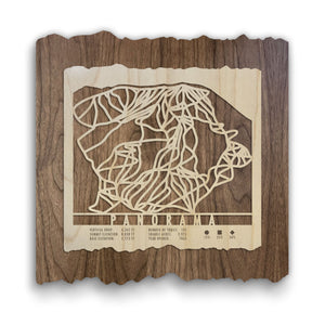 Panorama Ski Trail Map - Wood Ski Decor by Mountaincut featuring laser-cut ski runs on natural wood, ideal for ski home wall art.