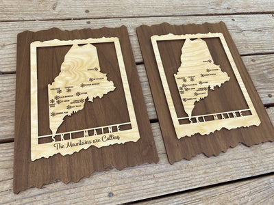 Ski Maine - Wood Map of Maine Ski Areas with Custom Engraving - Maine - Mountaincut