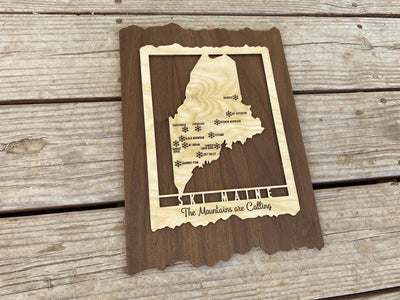 Ski Maine - Wood Map of Maine Ski Areas with Custom Engraving - Maine - Mountaincut