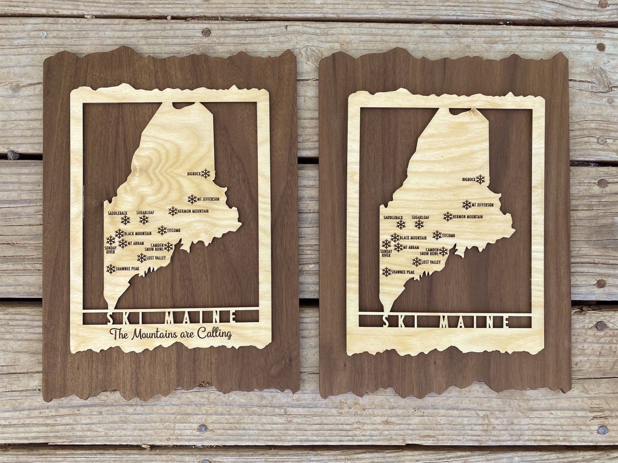 Ski Maine - Wood Map of Maine Ski Areas with Custom Engraving - Maine - Mountaincut