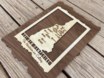 Ski New Hampshire - Wood Map of New Hampshire Ski Areas with Custom Engraving - New Hampshire - Mountaincut