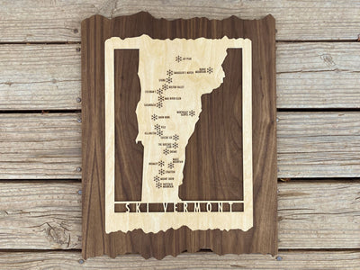 Ski Vermont - Wood Map of Vermont Ski Areas with Custom Engraving - Vermont - Mountaincut