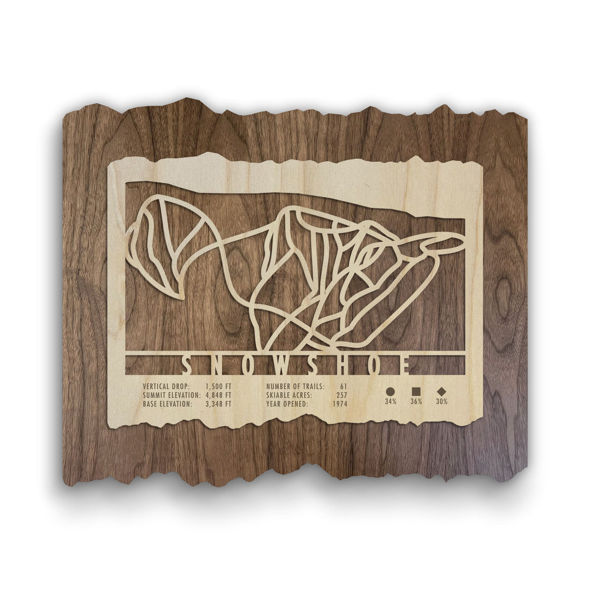 Snowshoe ski trail map wood wall decor