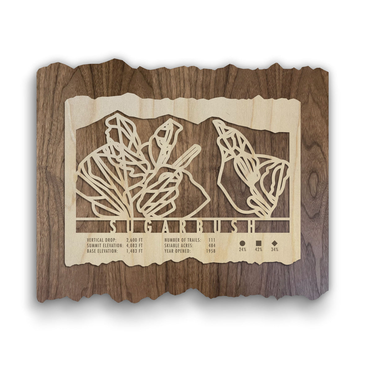 Sugarbush ski trail map wood wall decor
