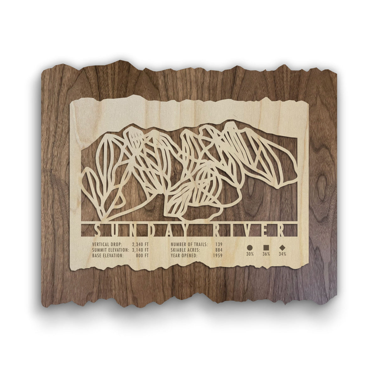 Sunday River ski trail map wood wall decor