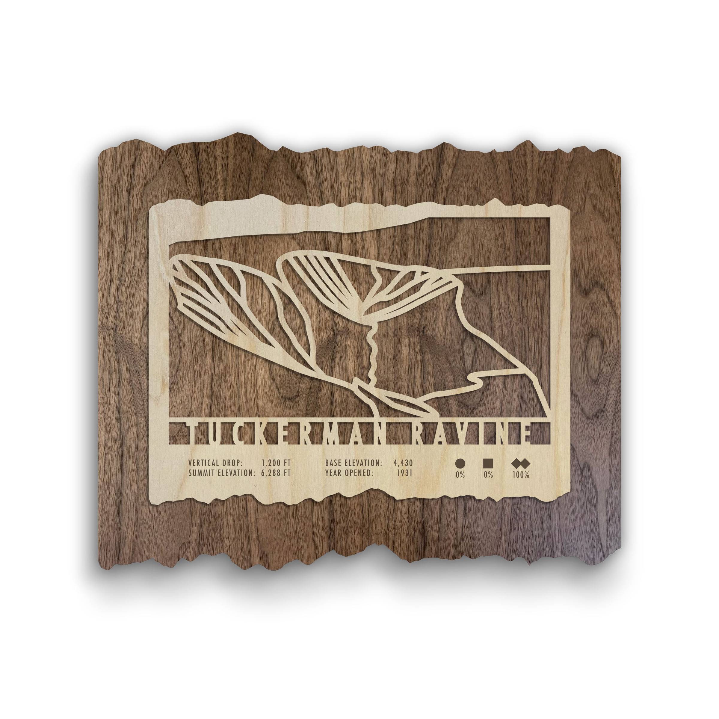 Tuckerman Ravine Map - Wood Ski Decor by Mountaincut featuring a two-layer wood design with trail details, ideal for New Hampshire ski lovers.