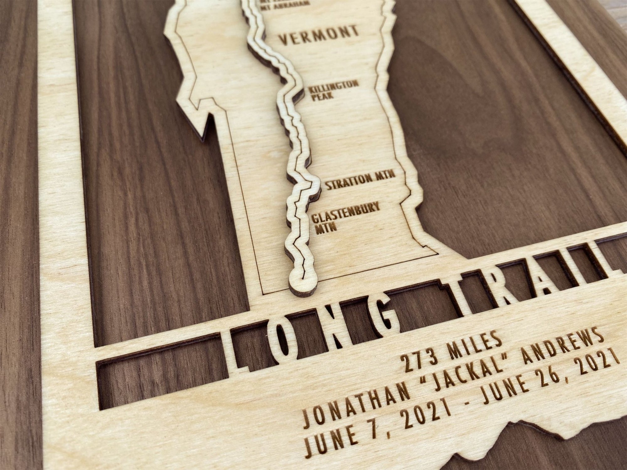 Vermont Long Trail Map - Wood cut map of Long Trail Gift for Hikers - Mountaincut