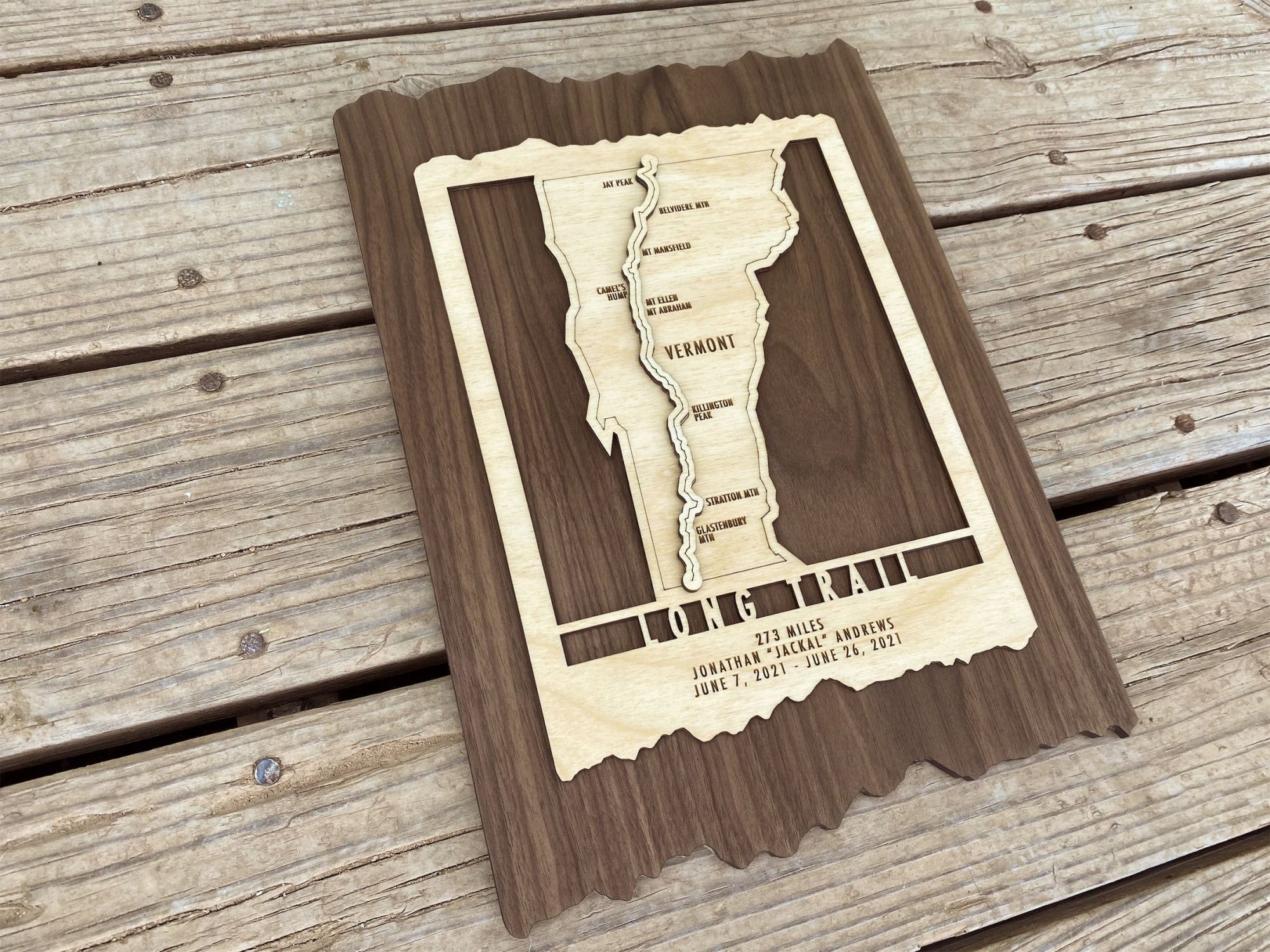 Vermont Long Trail Map - Wood cut map of Long Trail Gift for Hikers - Mountaincut