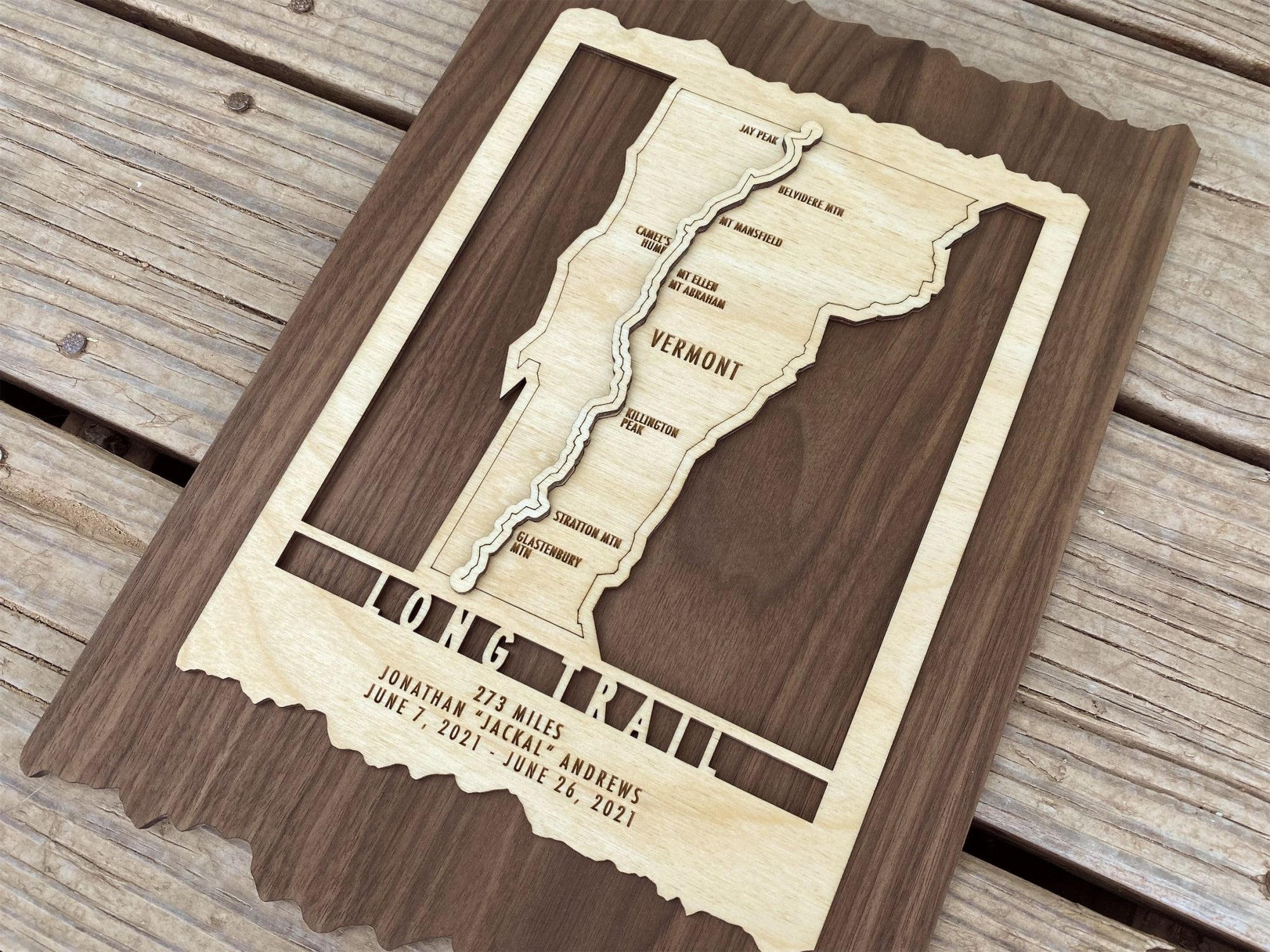 Vermont Long Trail Map - Wood cut map of Long Trail Gift for Hikers - Mountaincut