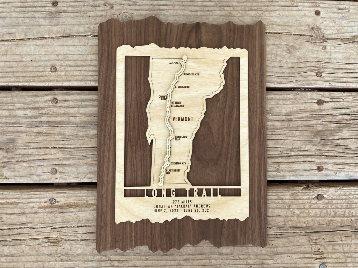 Vermont Long Trail Map - Wood cut map of Long Trail Gift for Hikers - Mountaincut