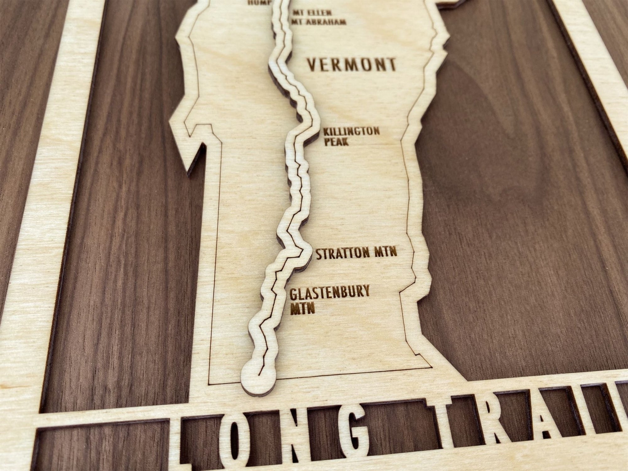 Vermont Long Trail Map - Wood cut map of Long Trail Gift for Hikers - Mountaincut