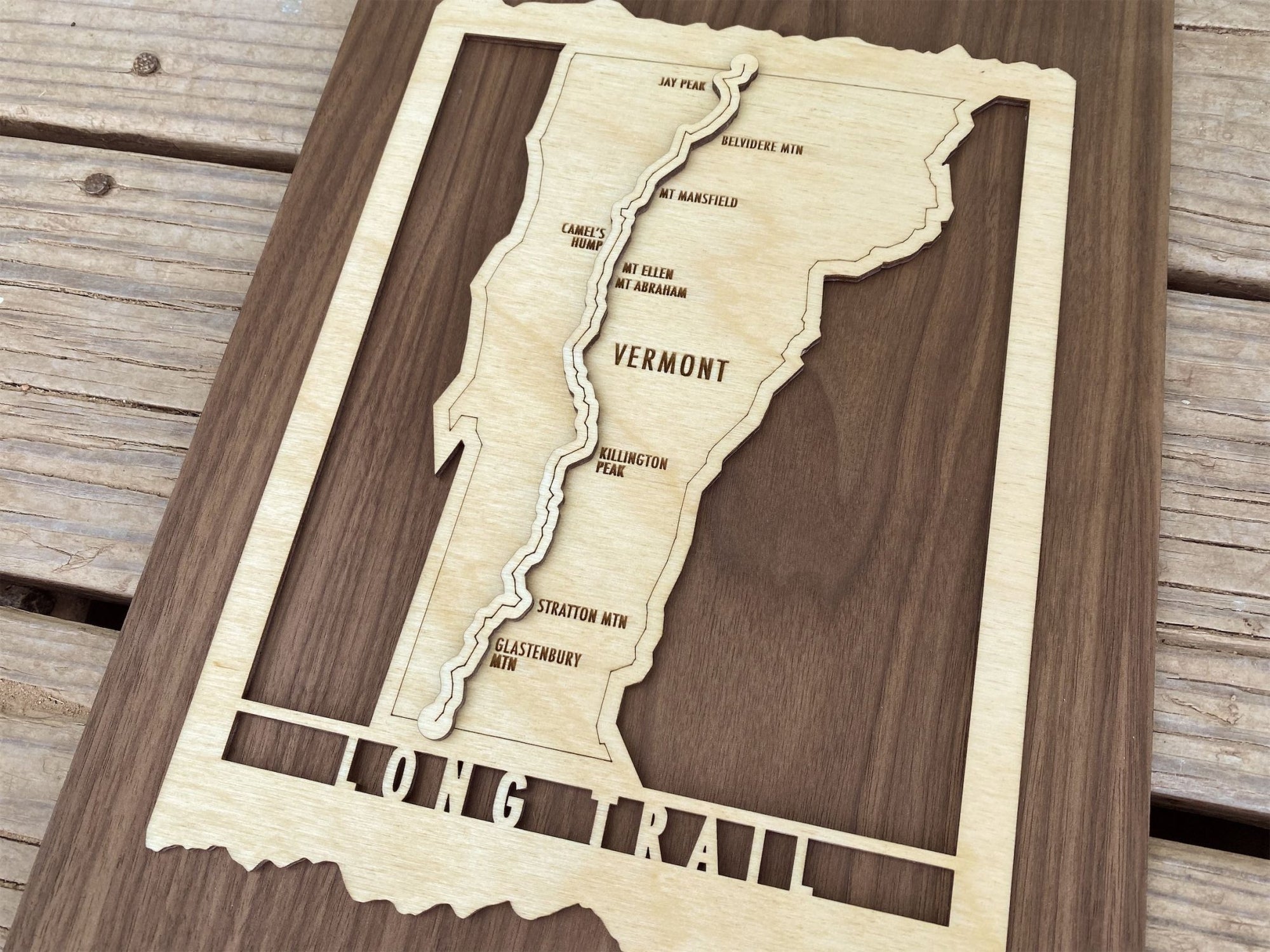 Vermont Long Trail Map - Wood cut map of Long Trail Gift for Hikers - Mountaincut