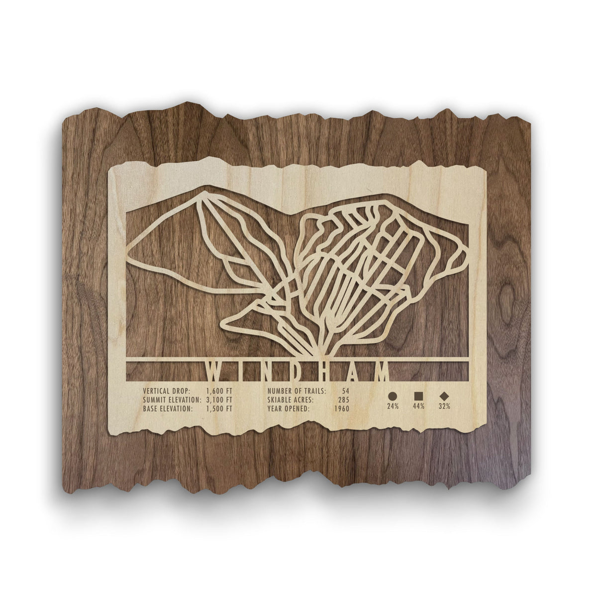 Windham ski trail map wood wall decor