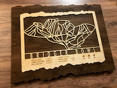Bridger Bowl Ski Decor Trail Map Art - MountainCut
