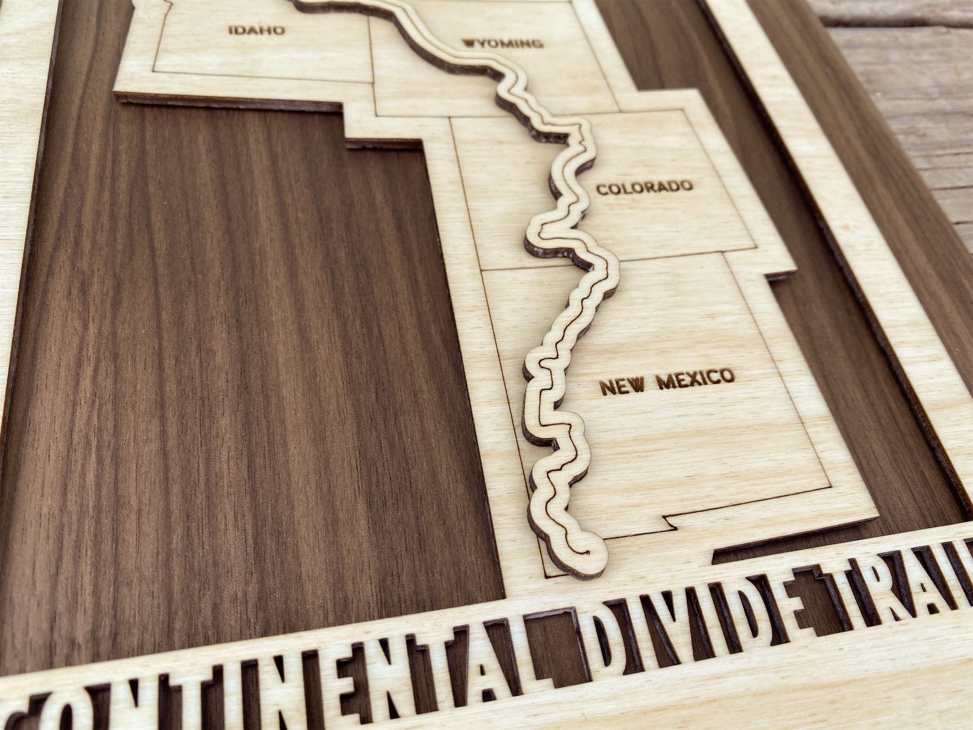 Continental Divide Trail Map - Wood cut map of CDT Gift for Hikers