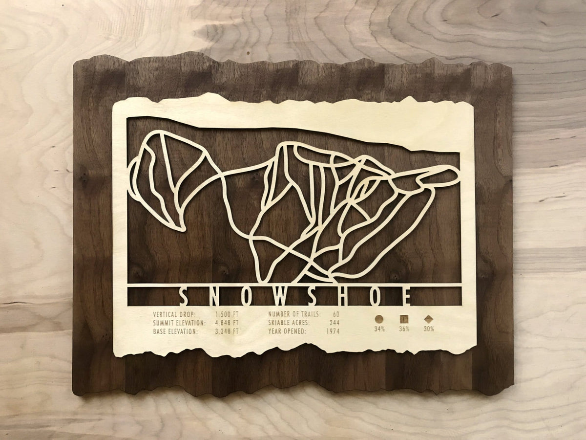 Snowshoe Ski Decor Trail Map Art - MountainCut