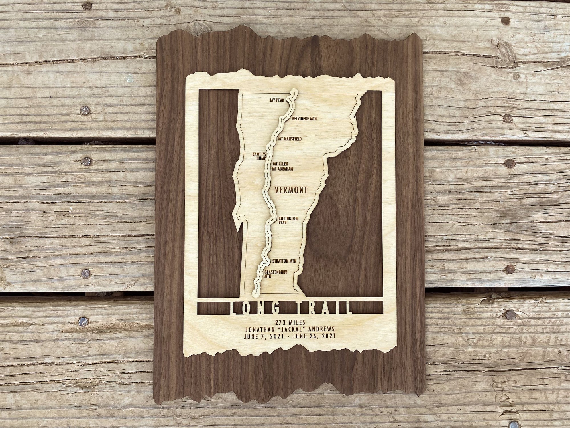 Vermont Long Trail Map - Wood cut map of Long Trail Gift for Hikers