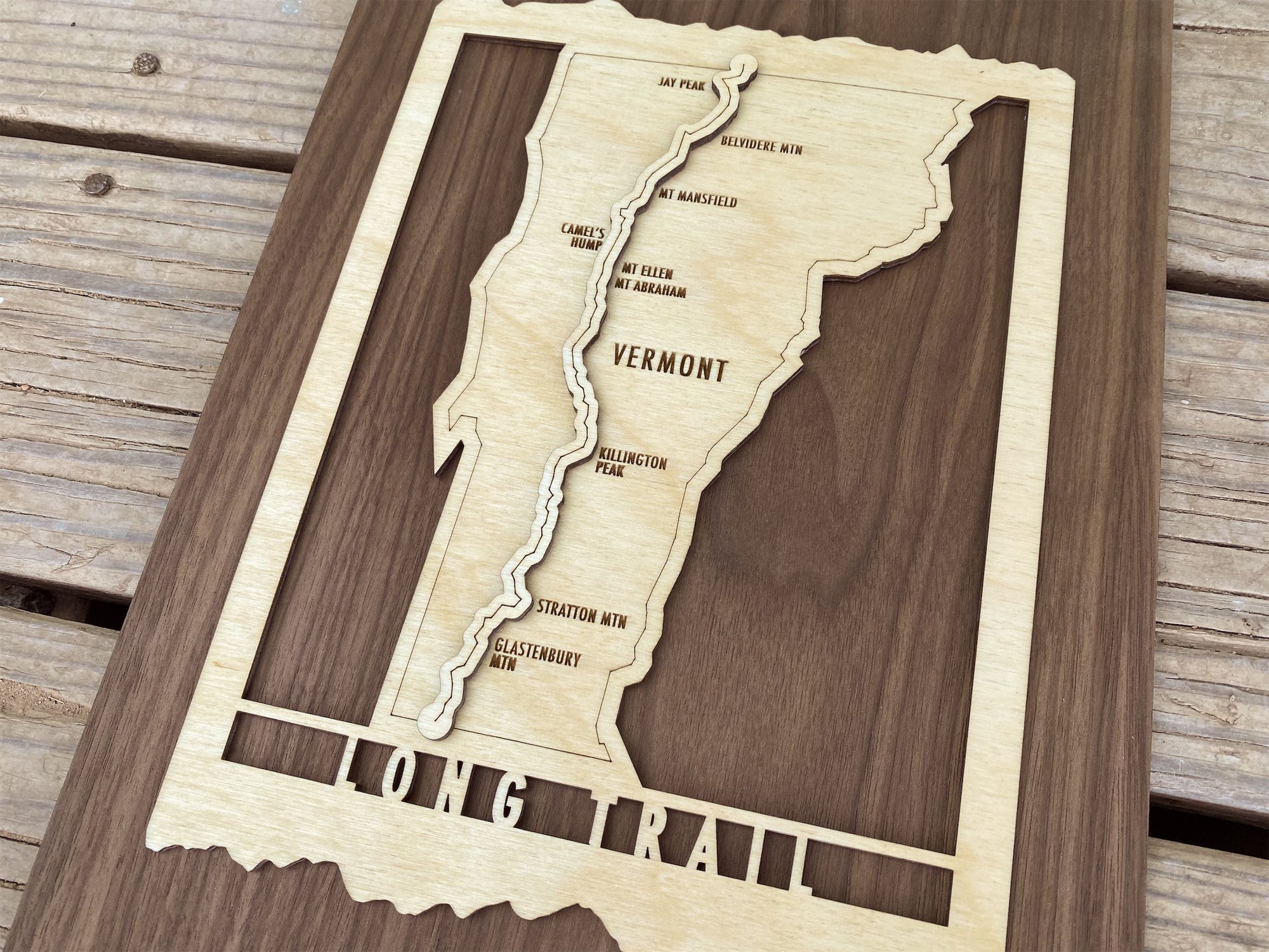 Vermont Long Trail Map - Wood cut map of Long Trail Gift for Hikers