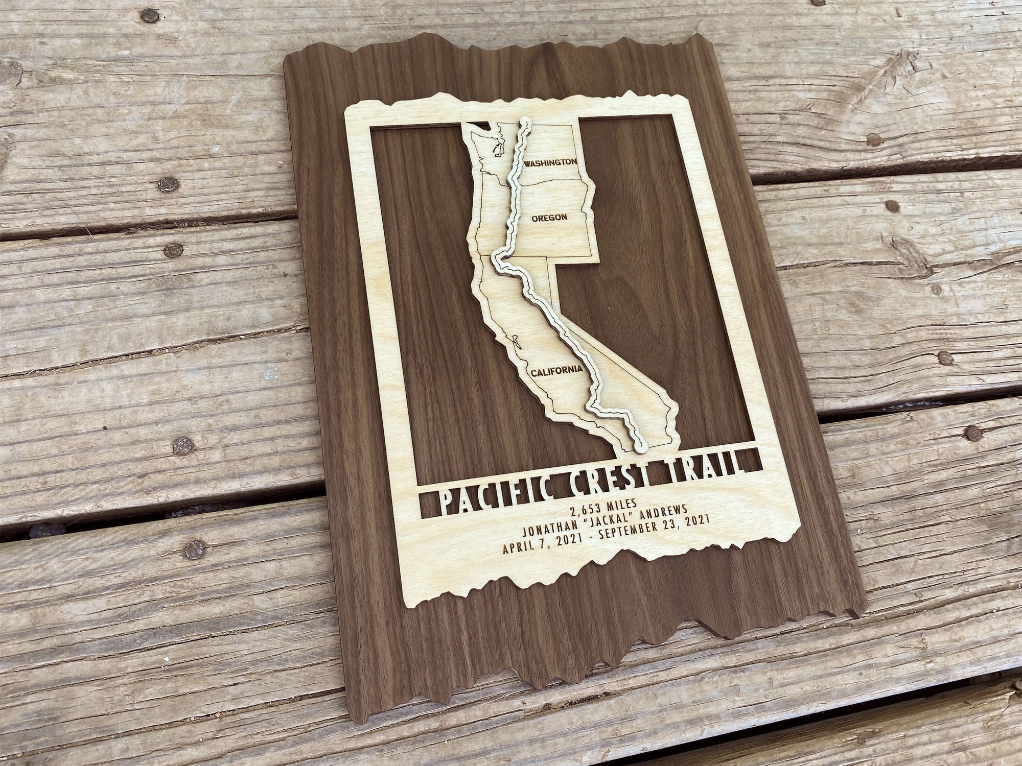 Pacific Crest Trail Map - Wood cut map of PCT Gift for Hikers - Mountaincut