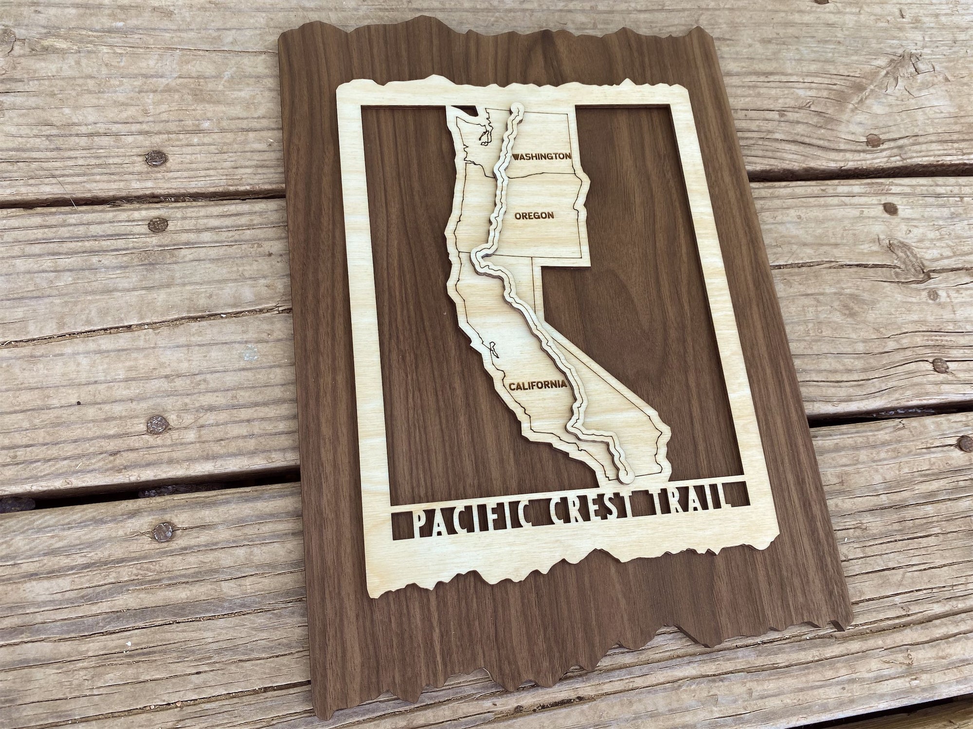 Pacific Crest Trail Map - Wood cut map of PCT Gift for Hikers