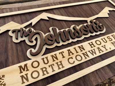 Ski House Sign with Family Name - MountainCut