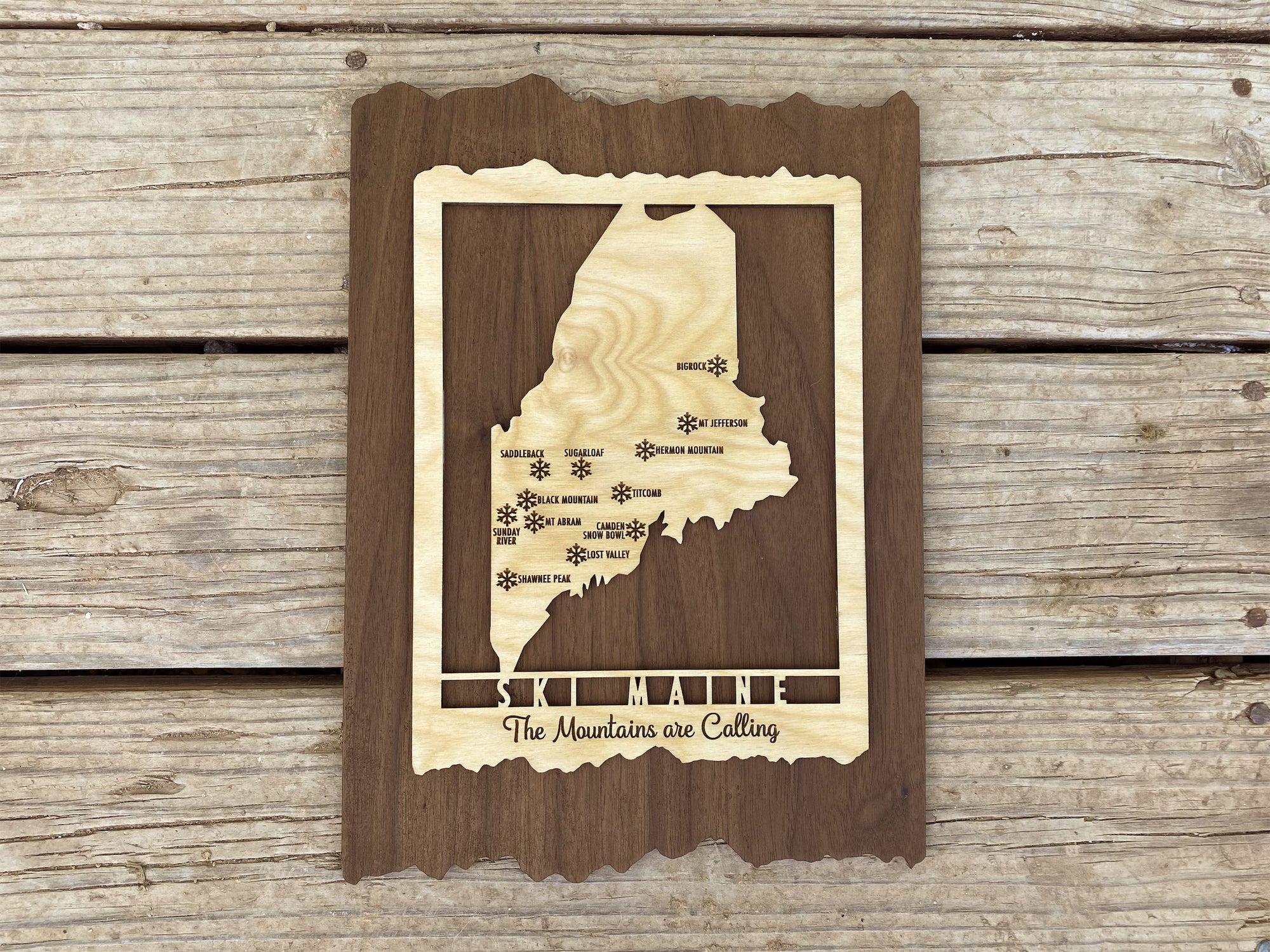 Ski Maine - Wood Map of Maine Ski Areas with Custom Engraving