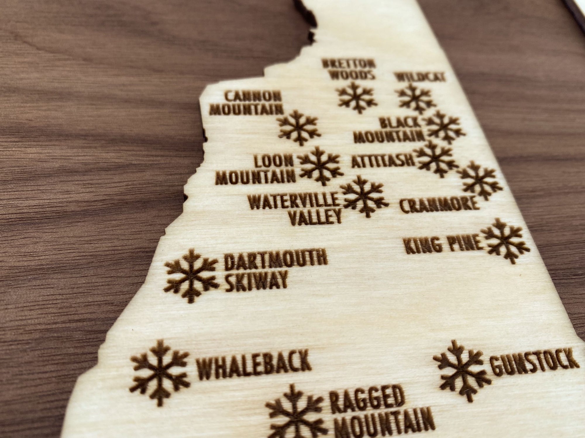 Ski Maine - Wood Map of Maine Ski Areas with Custom Engraving