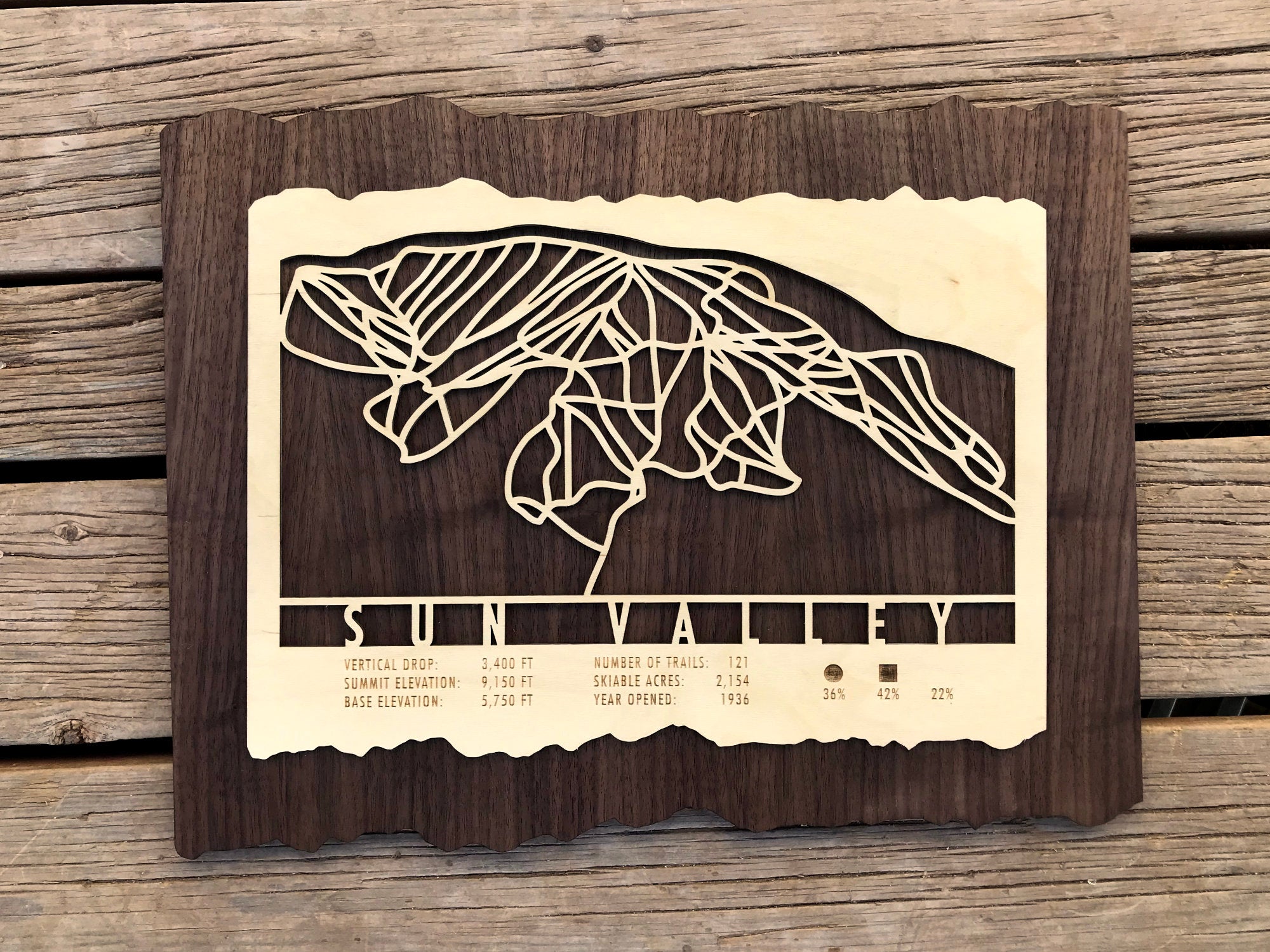 Sun Valley Ski Decor Trail Map Art - MountainCut